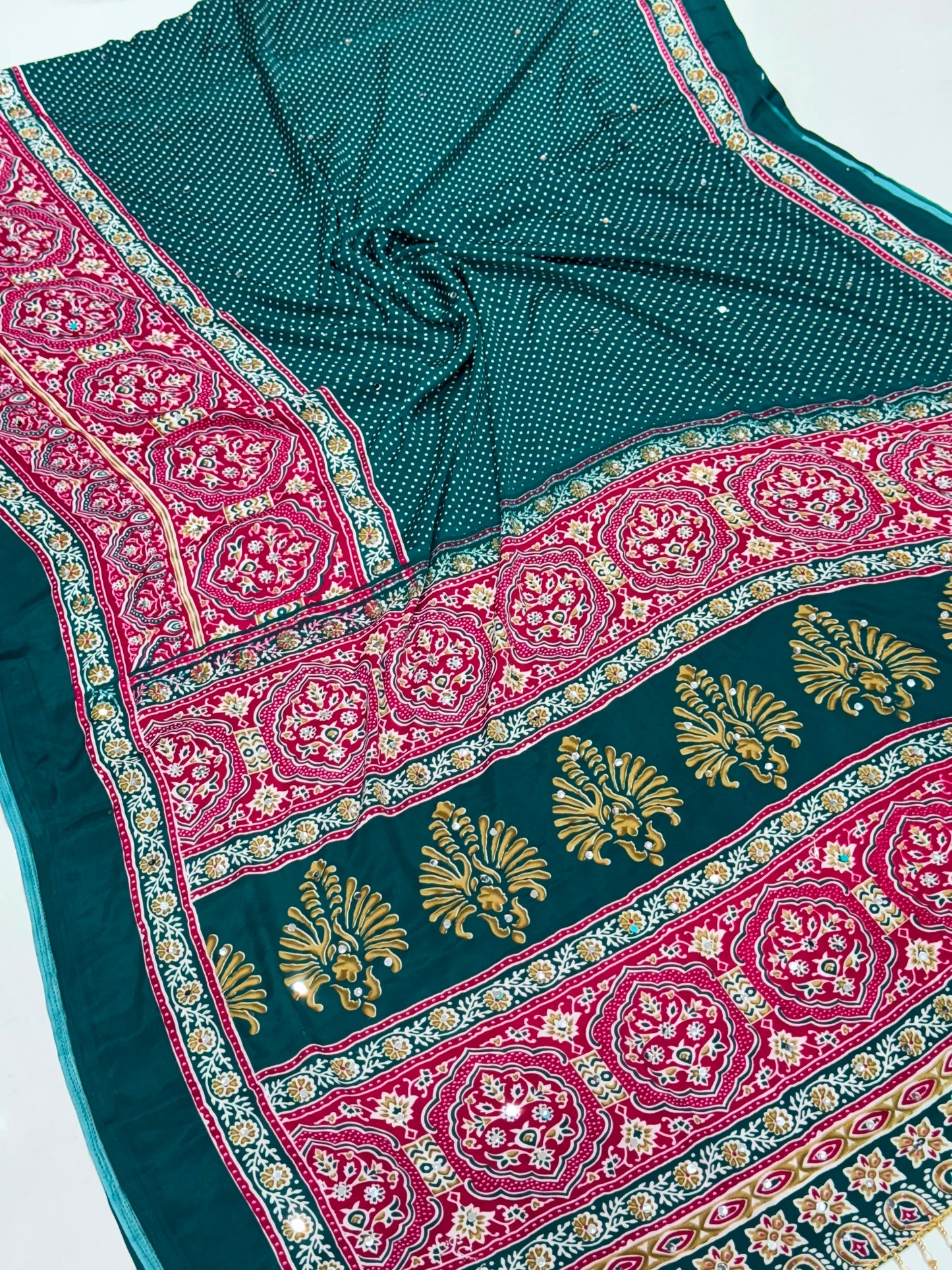 Bandhani Design Ajrakh Pallu Modal Silk Soft