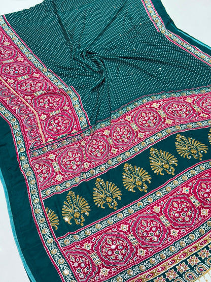 Bandhani Design Ajrakh Pallu Modal Silk Soft