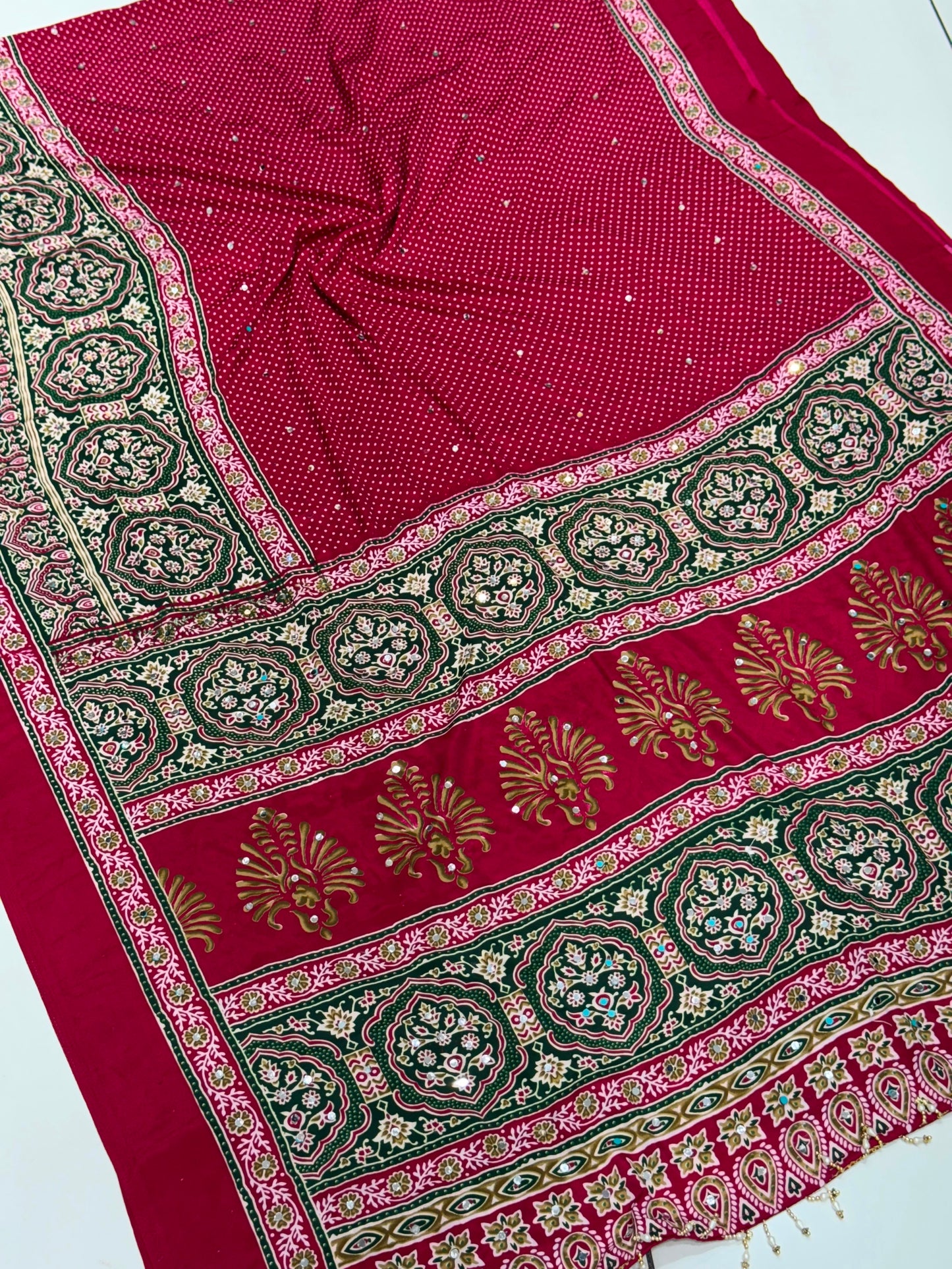 Bandhani Design Ajrakh Pallu Modal Silk Soft