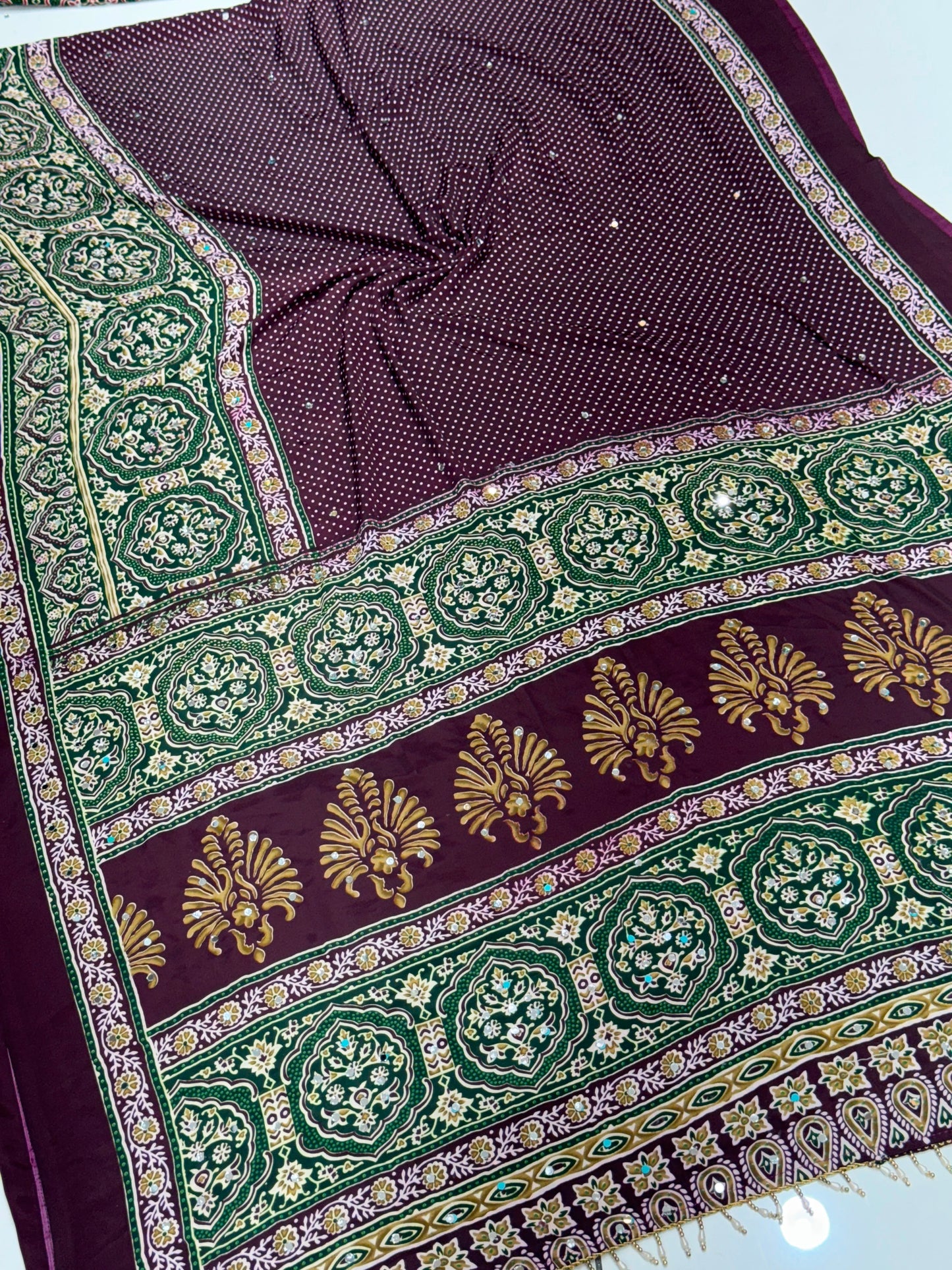 Bandhani Design Ajrakh Pallu Modal Silk Soft