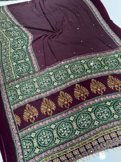 Bandhani Design Ajrakh Pallu Modal Silk Soft