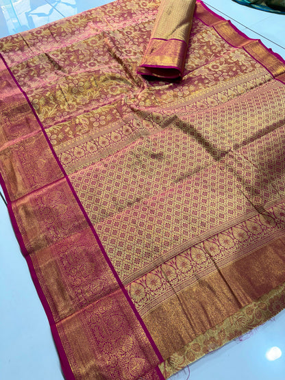 Premium Pure Kanjivaram Silk Banarasi Saree with Rich Golden Zari Weaving