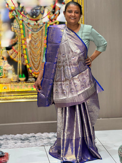 Premium Pure Kanjivaram Silk Banarasi Saree with Rich Golden Zari Weaving