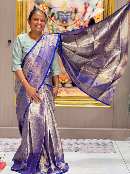 Premium Pure Kanjivaram Silk Banarasi Saree with Rich Golden Zari Weaving