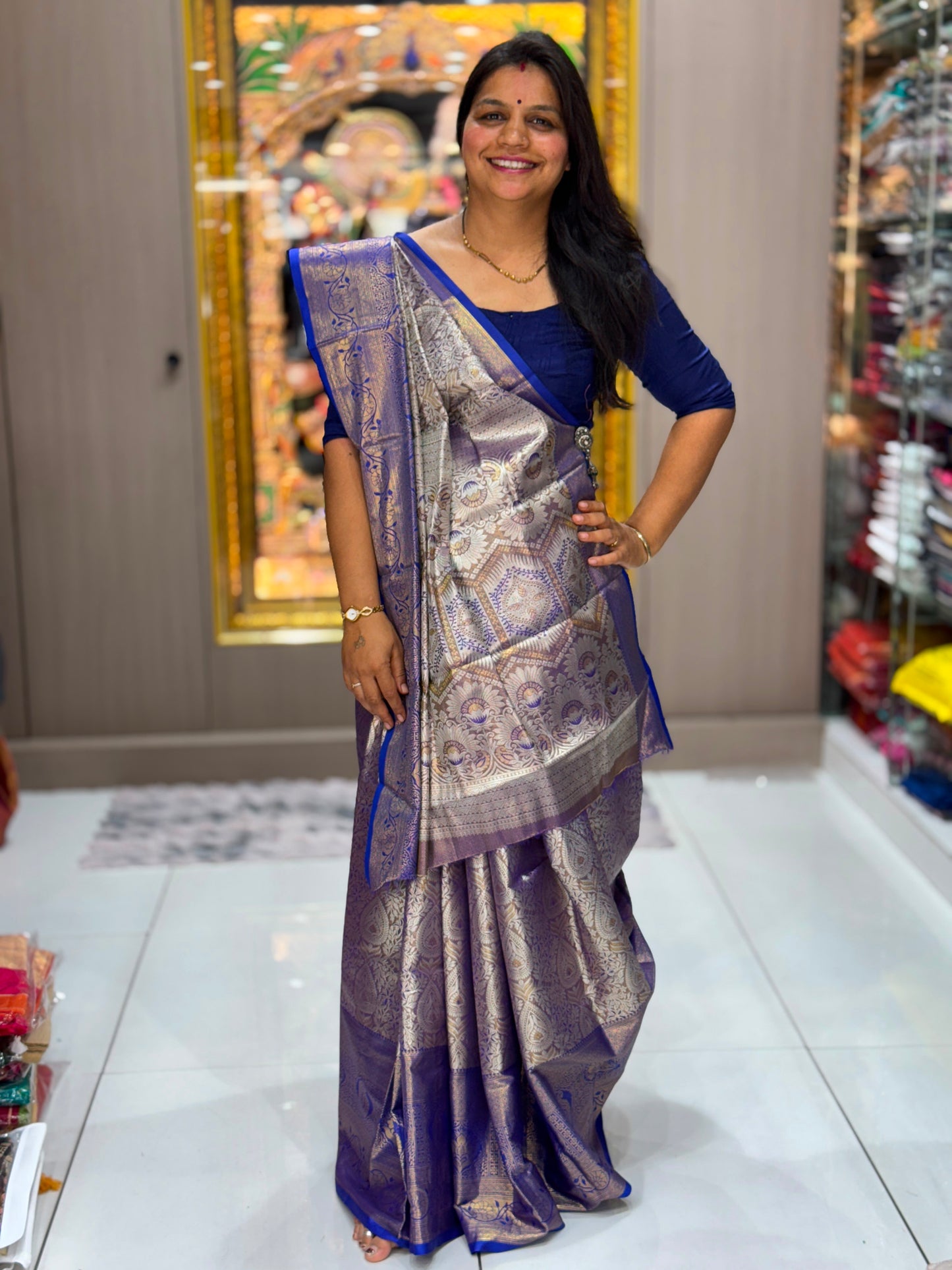 Premium Pure Kanjivaram Silk Banarasi Saree with Rich Golden Zari Weaving