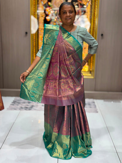 Premium Pure Kanjivaram Silk Banarasi Saree with Rich Golden Zari Weaving