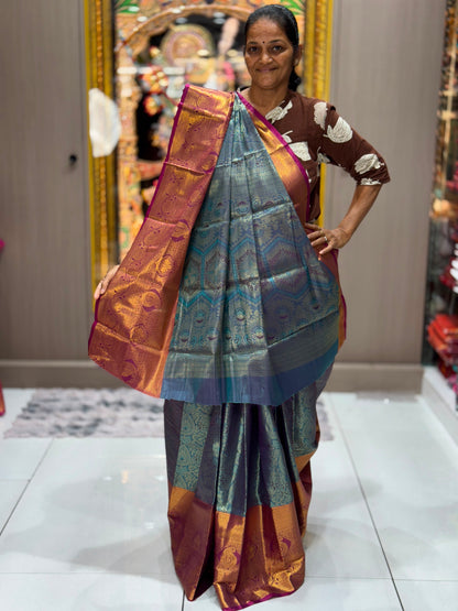 Premium Pure Kanjivaram Silk Banarasi Saree with Rich Golden Zari Weaving