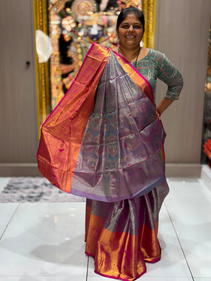 Premium Pure Kanjivaram Silk Banarasi Saree with Rich Golden Zari Weaving