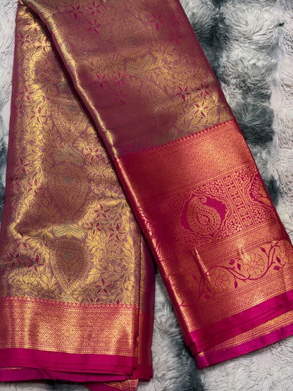 Premium Pure Kanjivaram Silk Banarasi Saree with Rich Golden Zari Weaving