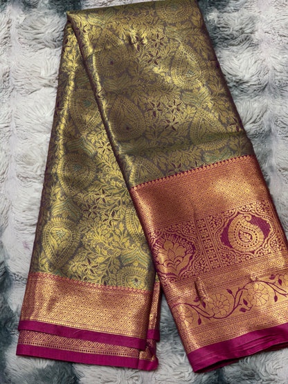 Premium Pure Kanjivaram Silk Banarasi Saree with Rich Golden Zari Weaving