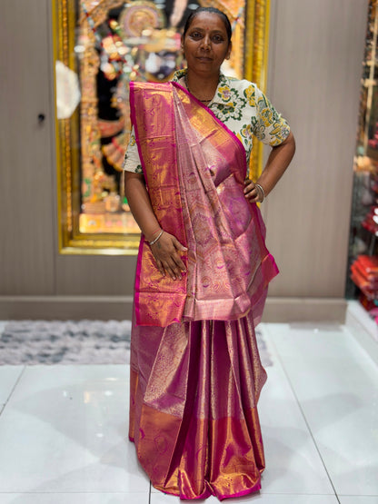 Premium Pure Kanjivaram Silk Banarasi Saree with Rich Golden Zari Weaving