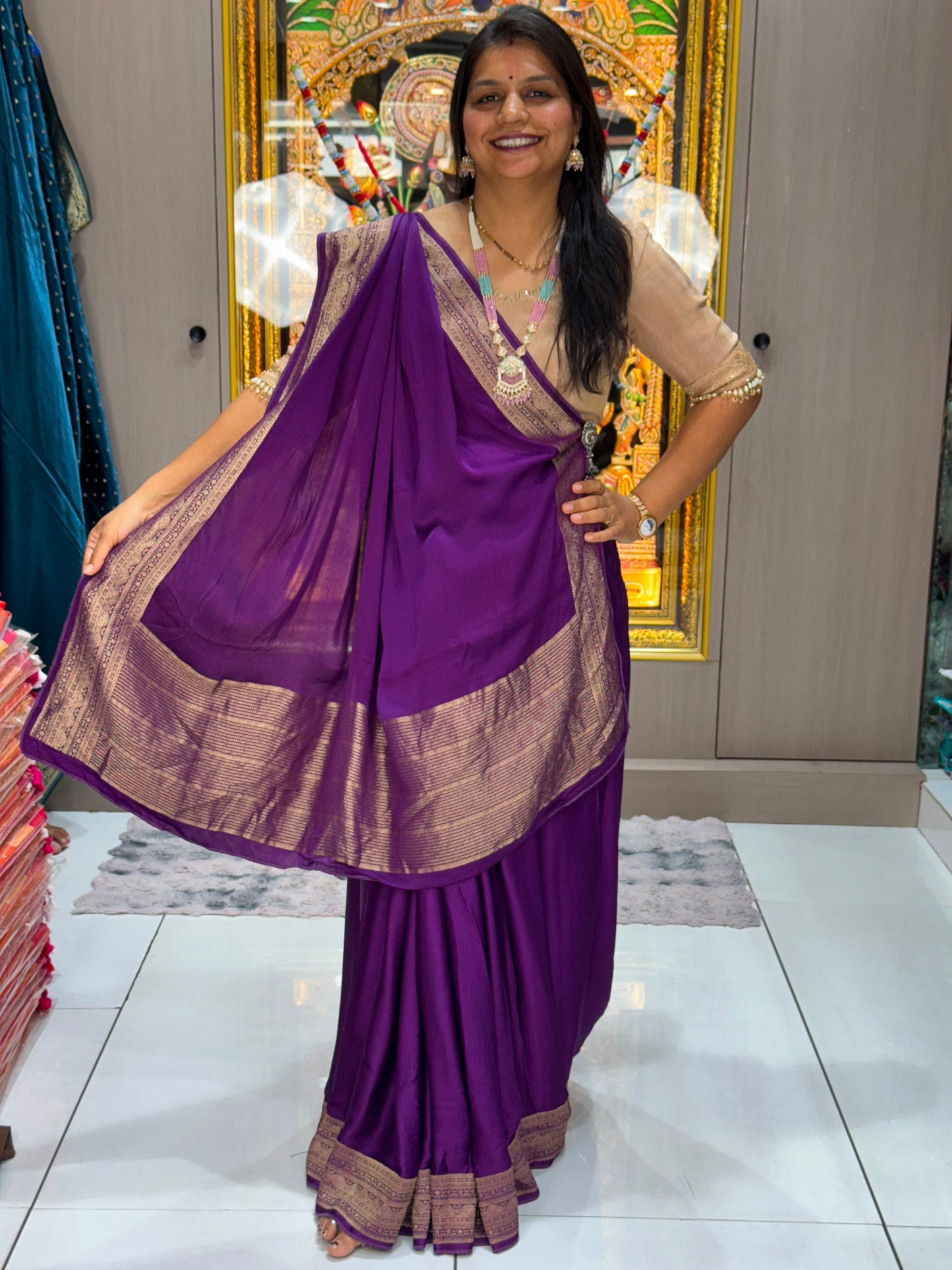 Purple Gaji Silk Real Neem Zari Pallu