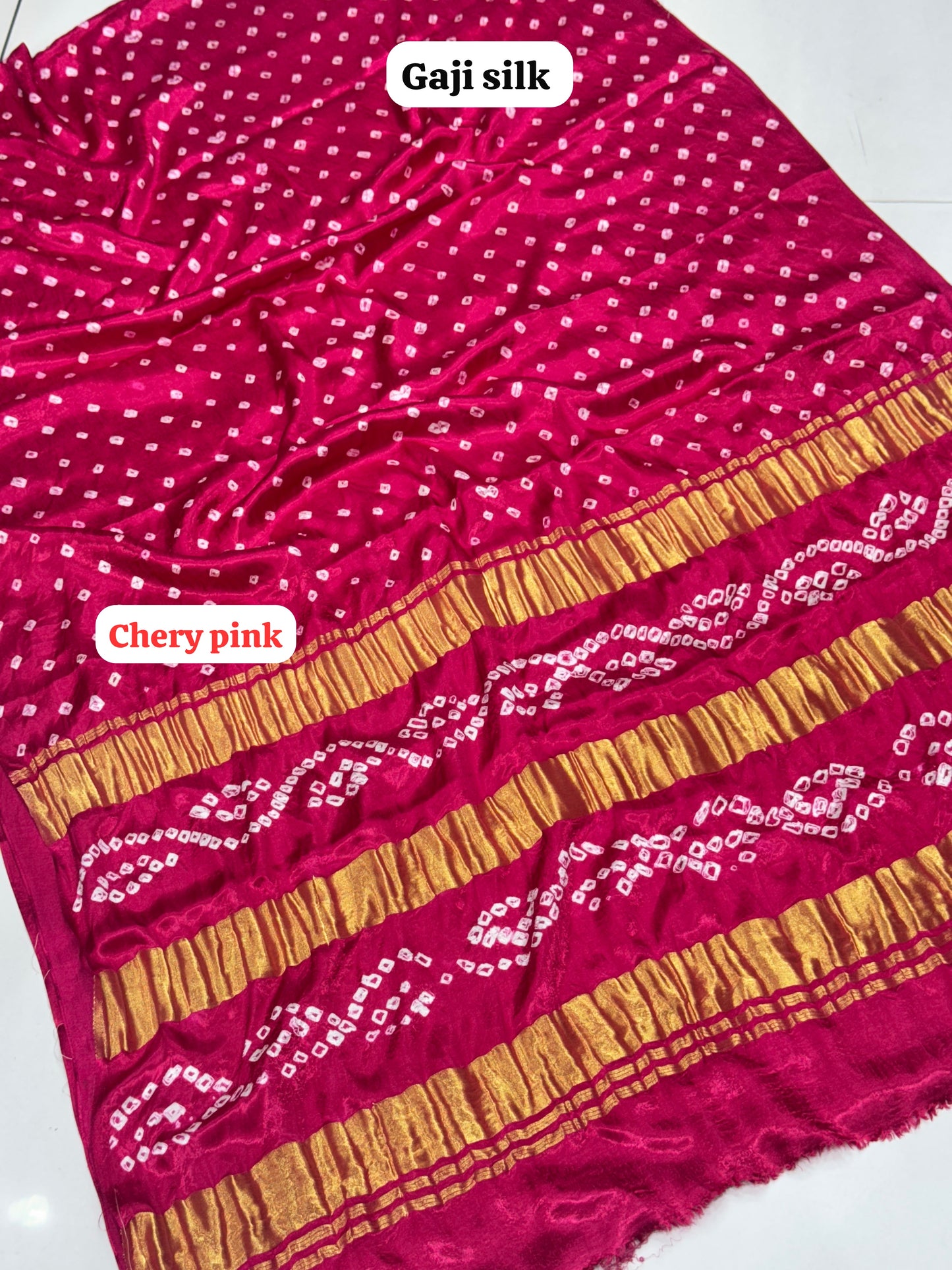 Pink Color 3 Lagdi Patta Single Dano Bandhej Saree in Smooth Gaji Silk