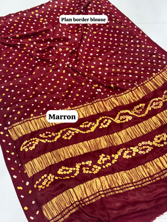 Maroon Color 3 Lagdi Patta Single Dano Bandhej Saree in Smooth Gaji Silk