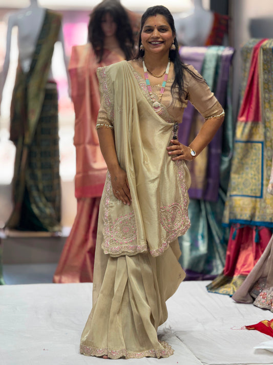 Premium Soft Tissue Organza Silk Saree with Heavy Designer Full Handwork
