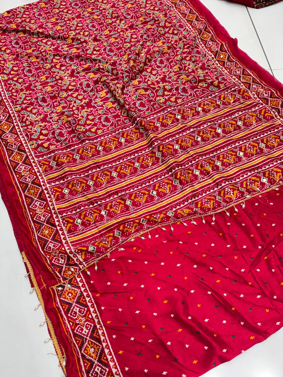 Marron Pashmina Full Ajrakh Soft Cotton Saree with Intricate Aari Embroidery