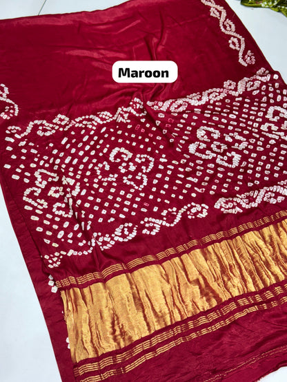 Panvel Gala Border Premium Gaji Silk Hand Bandhej Saree with Pure Lagdi Patto