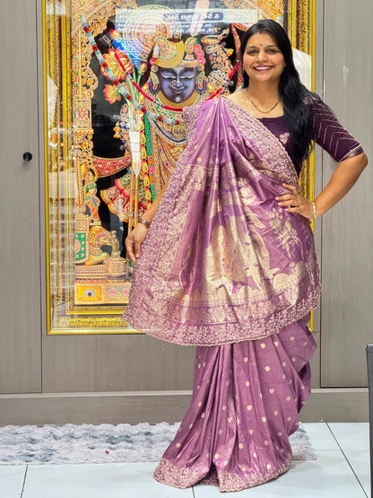 Designer Tissue Banarasi Silk Saree with Handwork Cut Border & Rich Pallu