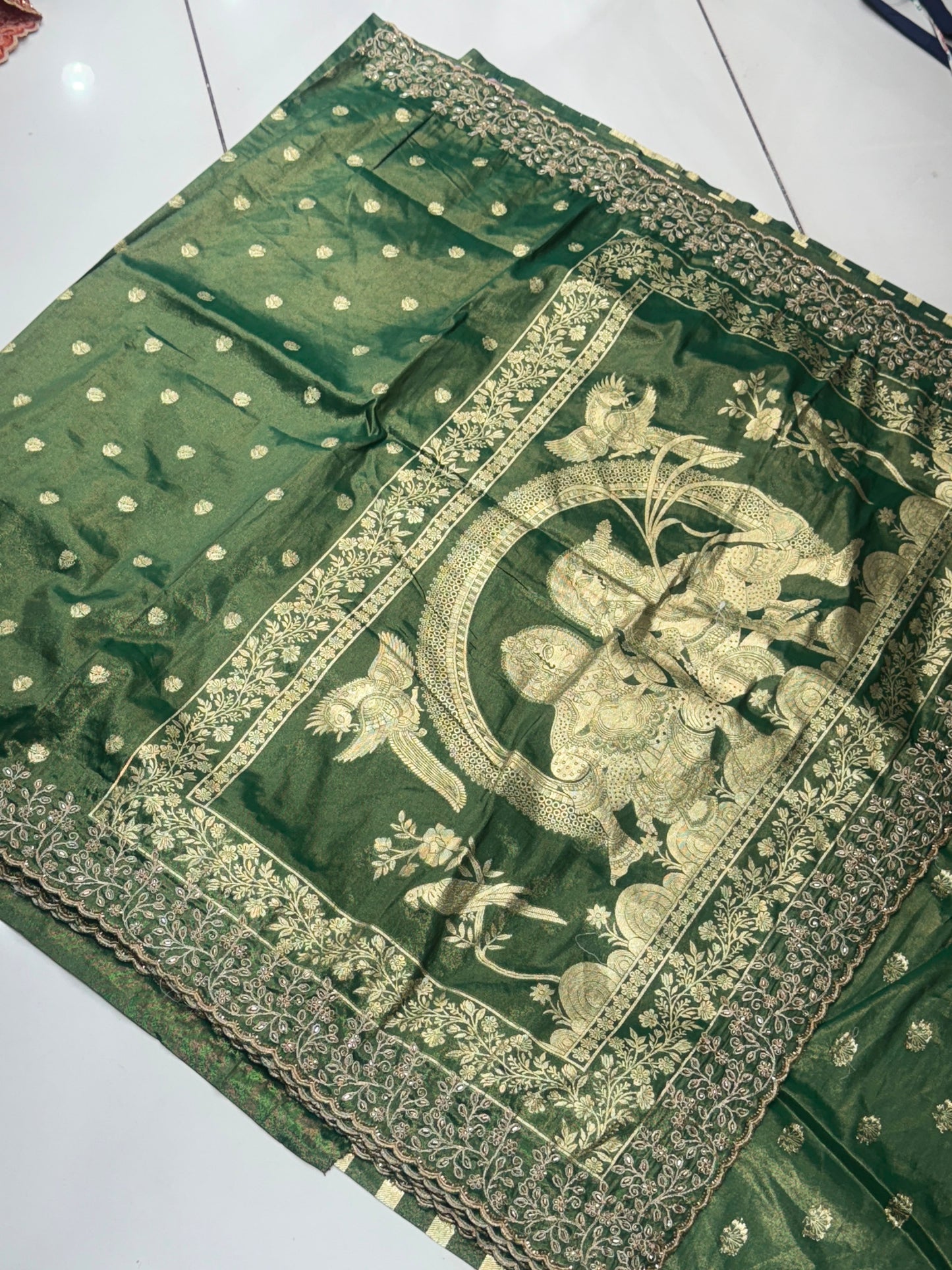 Designer Tissue Banarasi Silk Saree with Handwork Cut Border & Rich Pallu