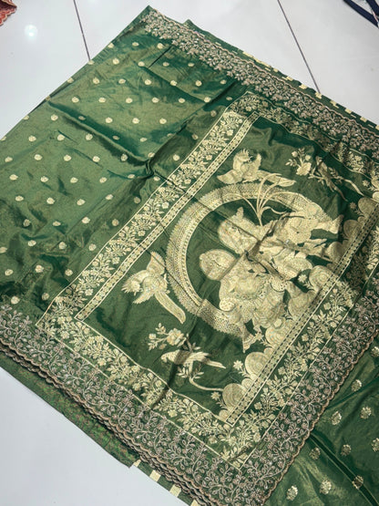 Designer Tissue Banarasi Silk Saree with Handwork Cut Border & Rich Pallu