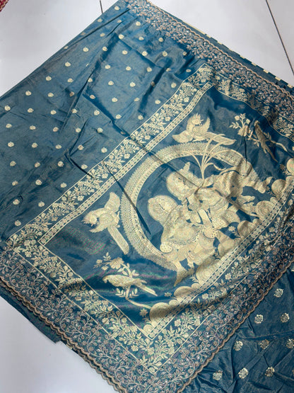 Designer Tissue Banarasi Silk Saree with Handwork Cut Border & Rich Pallu