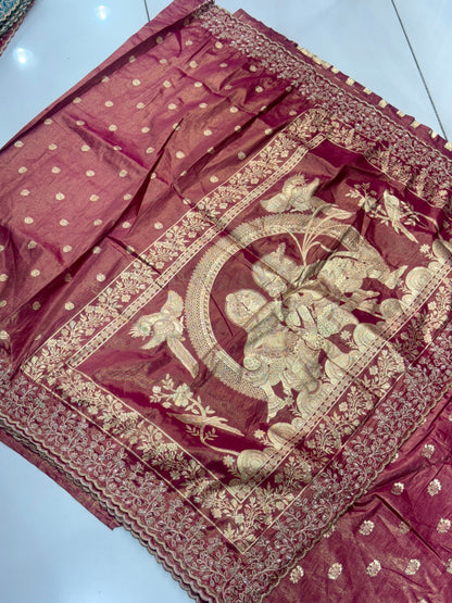 Designer Tissue Banarasi Silk Saree with Handwork Cut Border & Rich Pallu