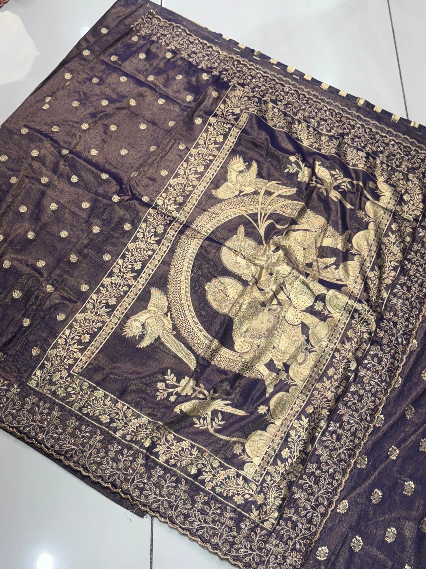 Designer Tissue Banarasi Silk Saree with Handwork Cut Border & Rich Pallu