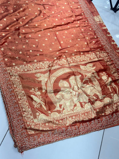 Designer Tissue Banarasi Silk Saree with Handwork Cut Border & Rich Pallu