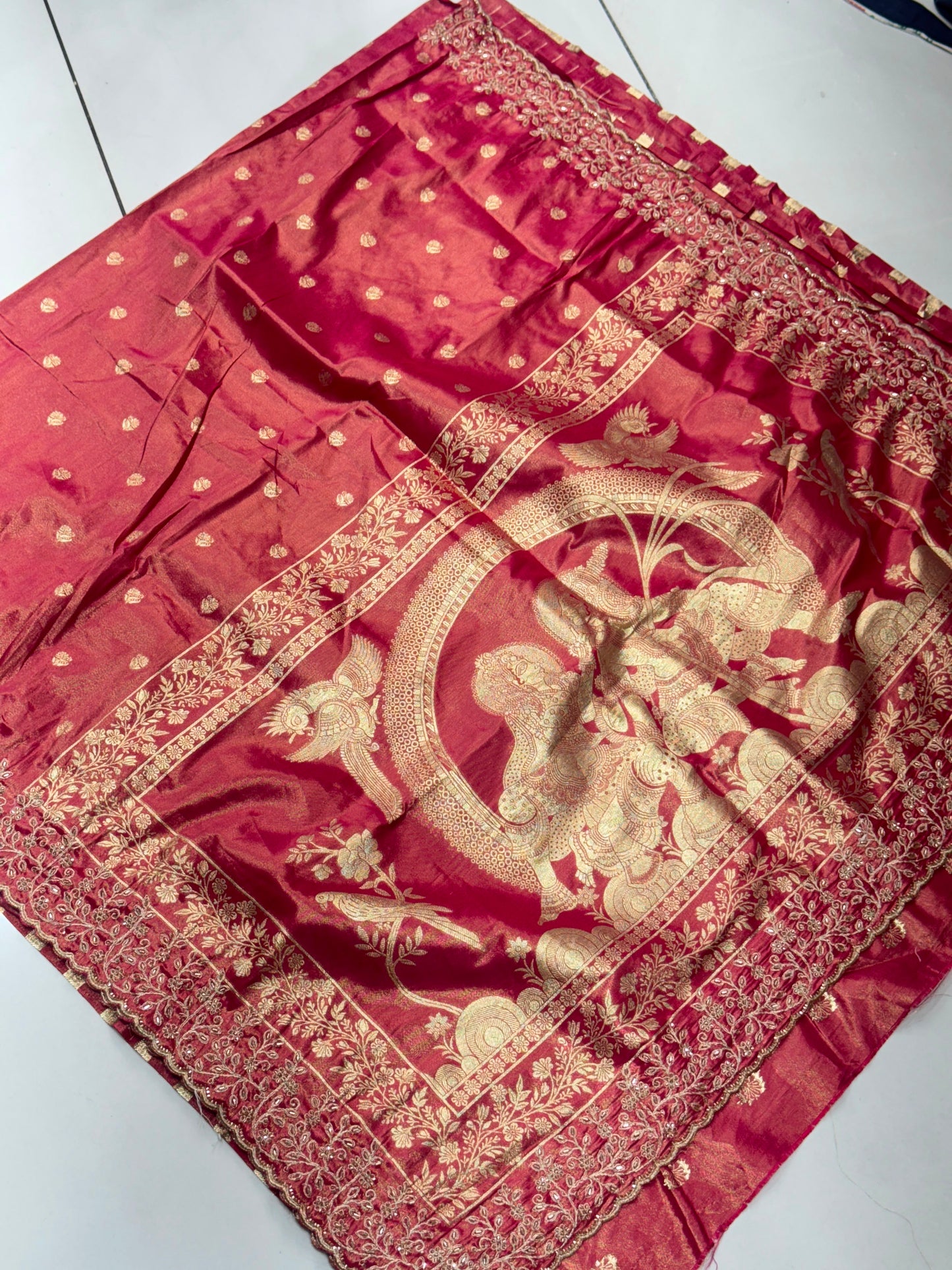 Designer Tissue Banarasi Silk Saree with Handwork Cut Border & Rich Pallu