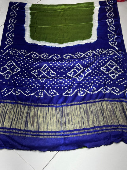 Trending 3D Blue Parrot Bandhani Saree Pyor Gaji Modal Silk
