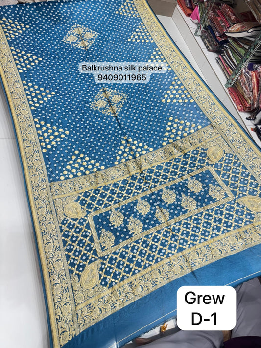 Gray Luxury Hand-Tied Bandhej Silk Saree with Traditional Jangla Design D1