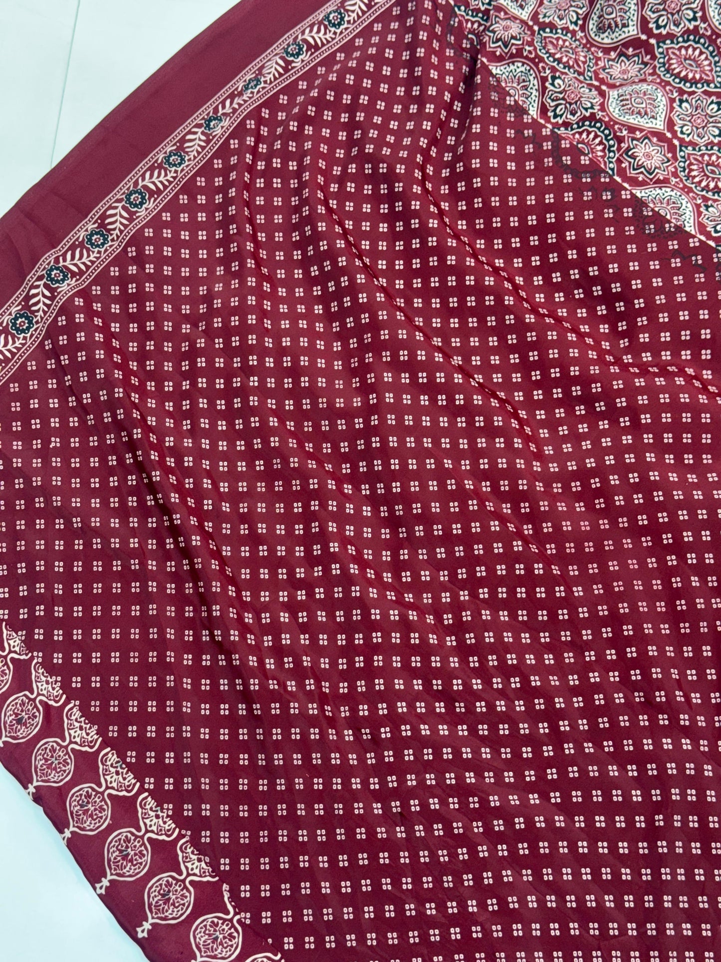 Maroon Premium Crepe Silk Mirror Work Saree with Designer Pallu Border & Tassels | Festive & Party Wear