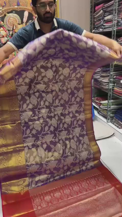 Banarasi Style Pure Kanjivaram Pattu Silk Jacquard Kanchipuram Pattu Saree With Un-Stiched Blous