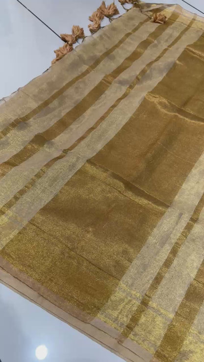 Golden Tissue Silk Plain Saree