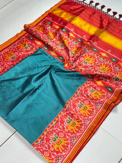 Premium Bhagalpuri Silk Patola Saree with Special Gala Border & Lagdi Patto Pallu