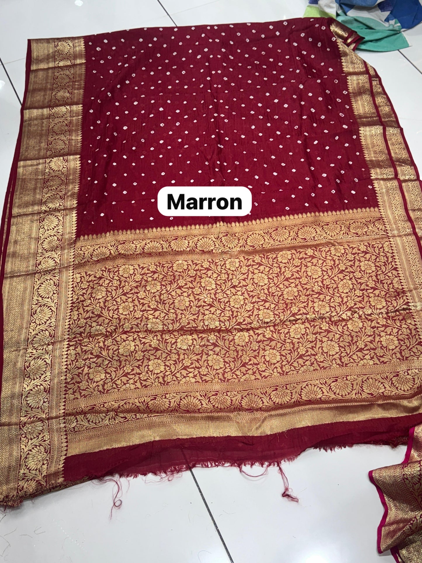 Premium Art Silk Hand Bandhej Saree with Kanjivaram Zari Border