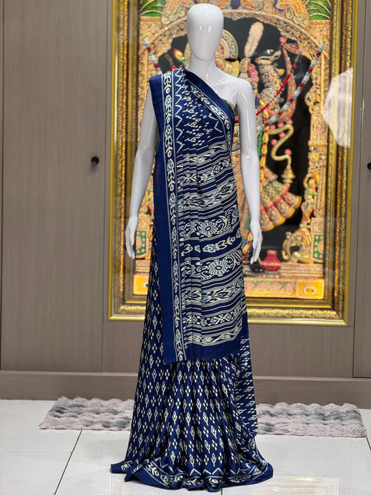 Soft Ajrakh Patola Printed Satin Crepe Saree