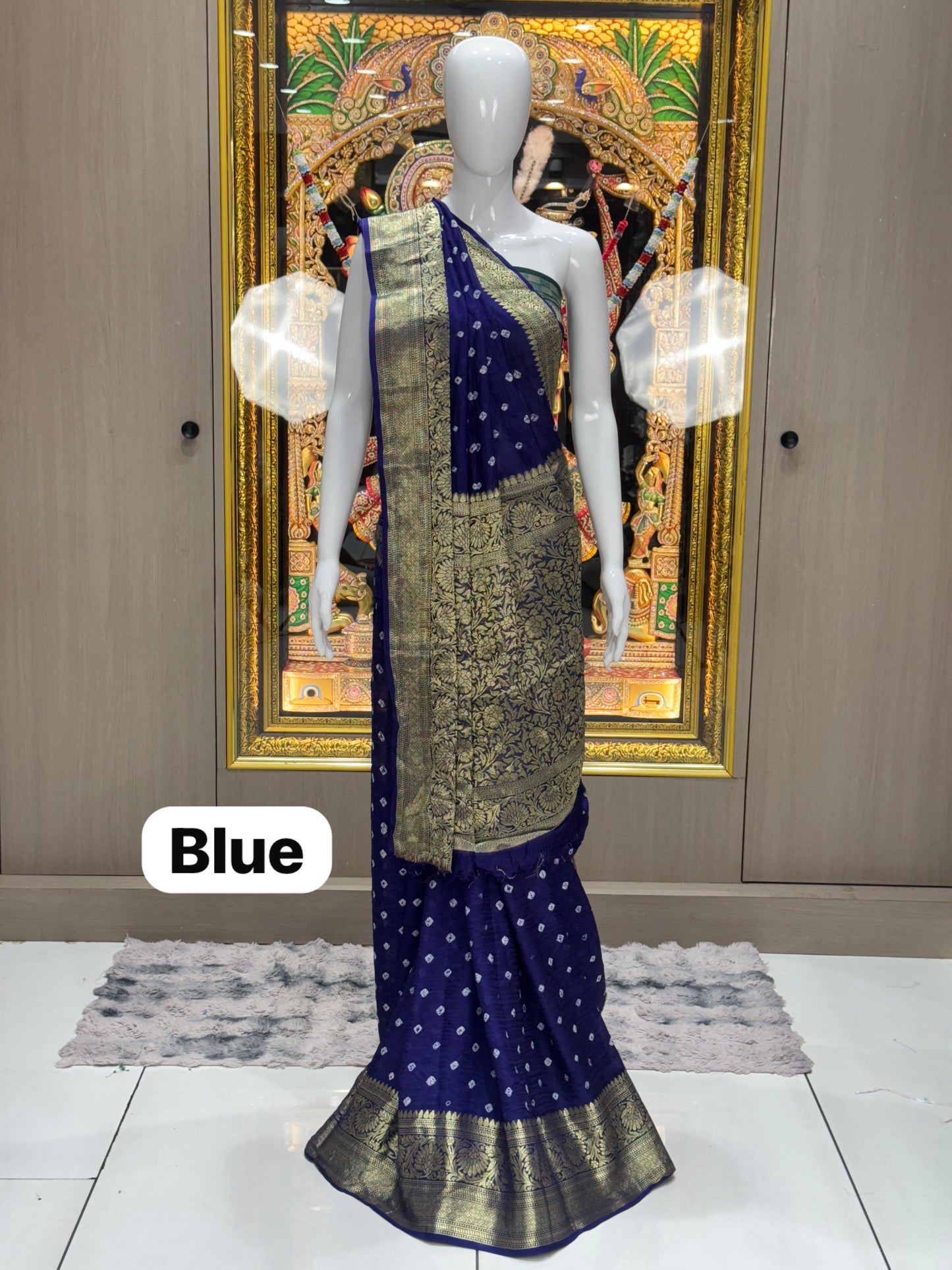 Premium Art Silk Hand Bandhej Saree with Kanjivaram Zari Border