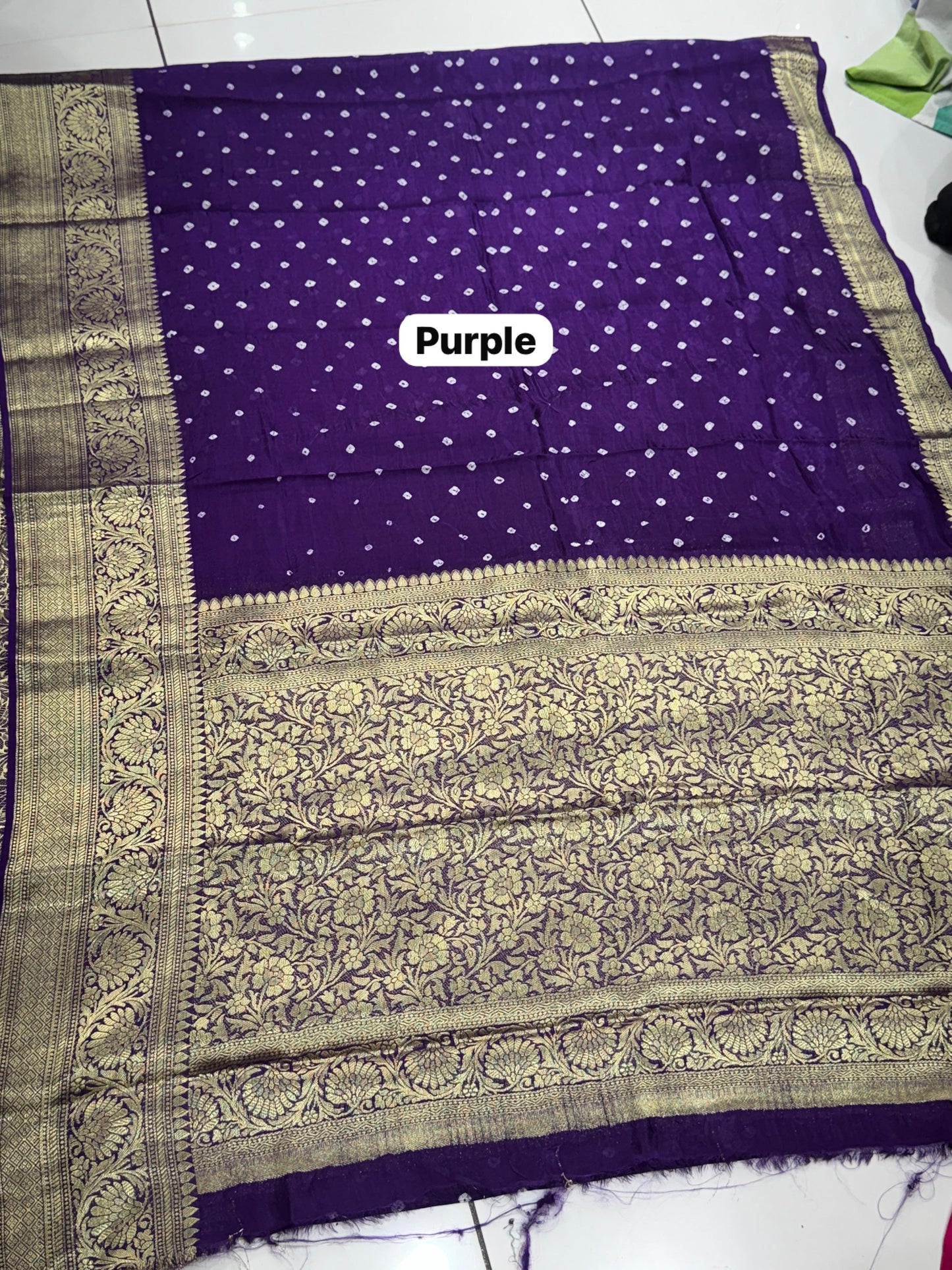 Premium Art Silk Hand Bandhej Saree with Kanjivaram Zari Border