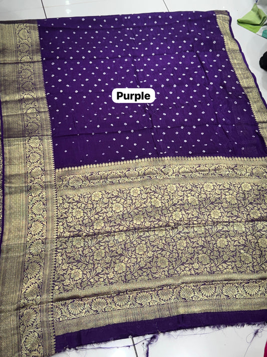 Premium Art Silk Hand Bandhej Saree with Kanjivaram Zari Border