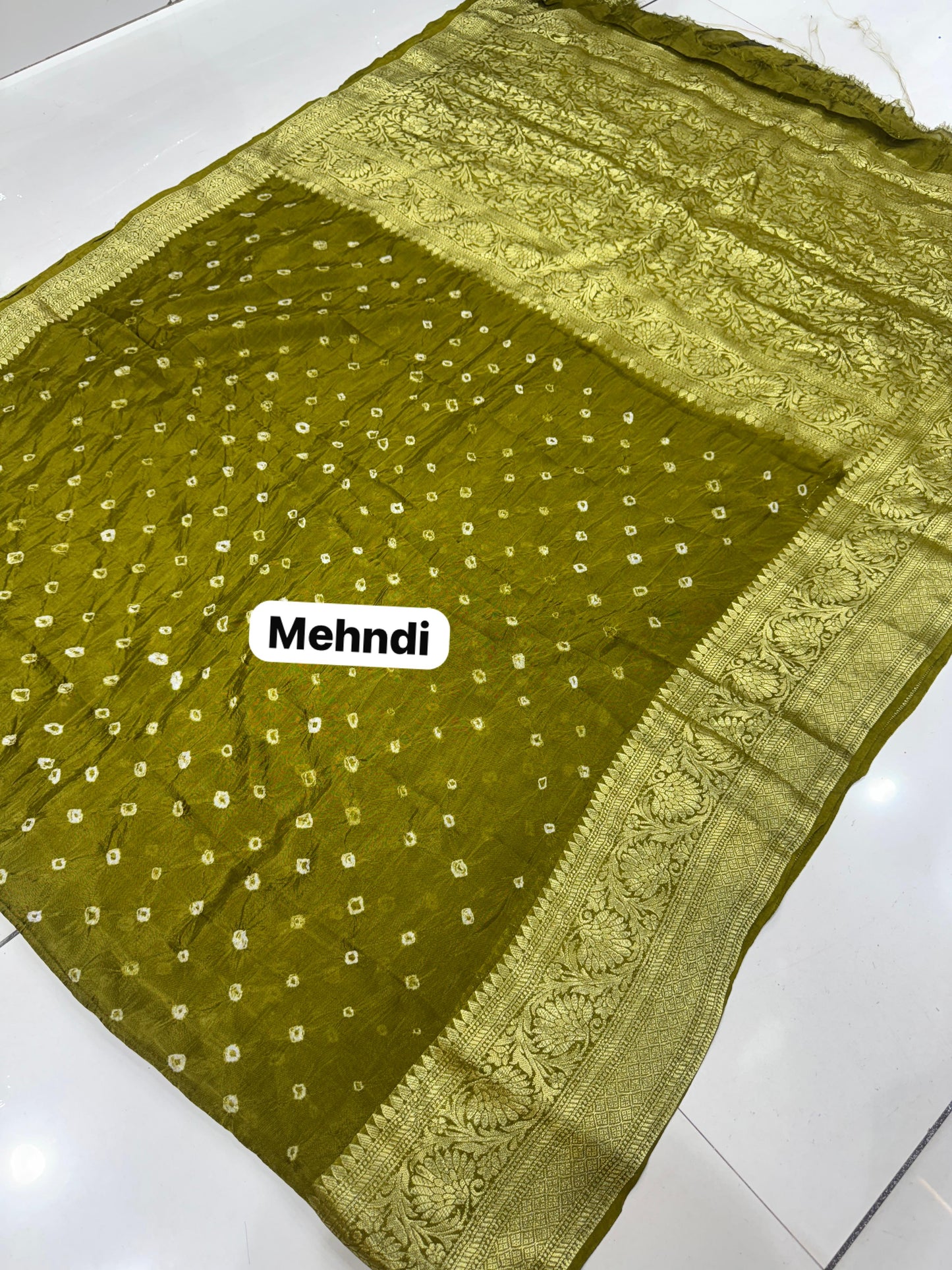 Premium Art Silk Hand Bandhej Saree with Kanjivaram Zari Border