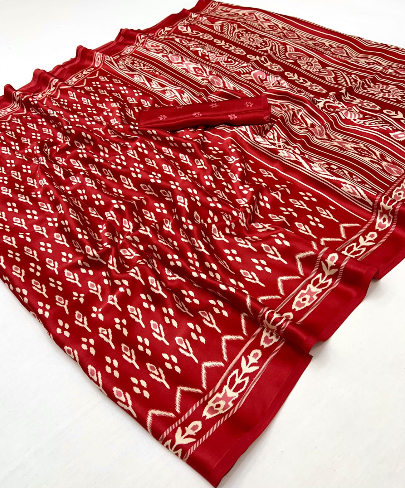 Soft Ajrakh Patola Printed Satin Crepe Saree