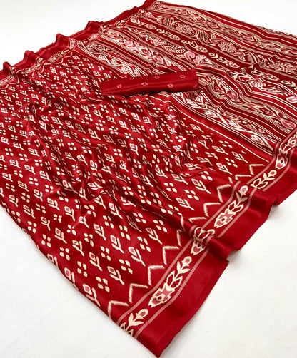 Soft Ajrakh Patola Printed Satin Crepe Saree