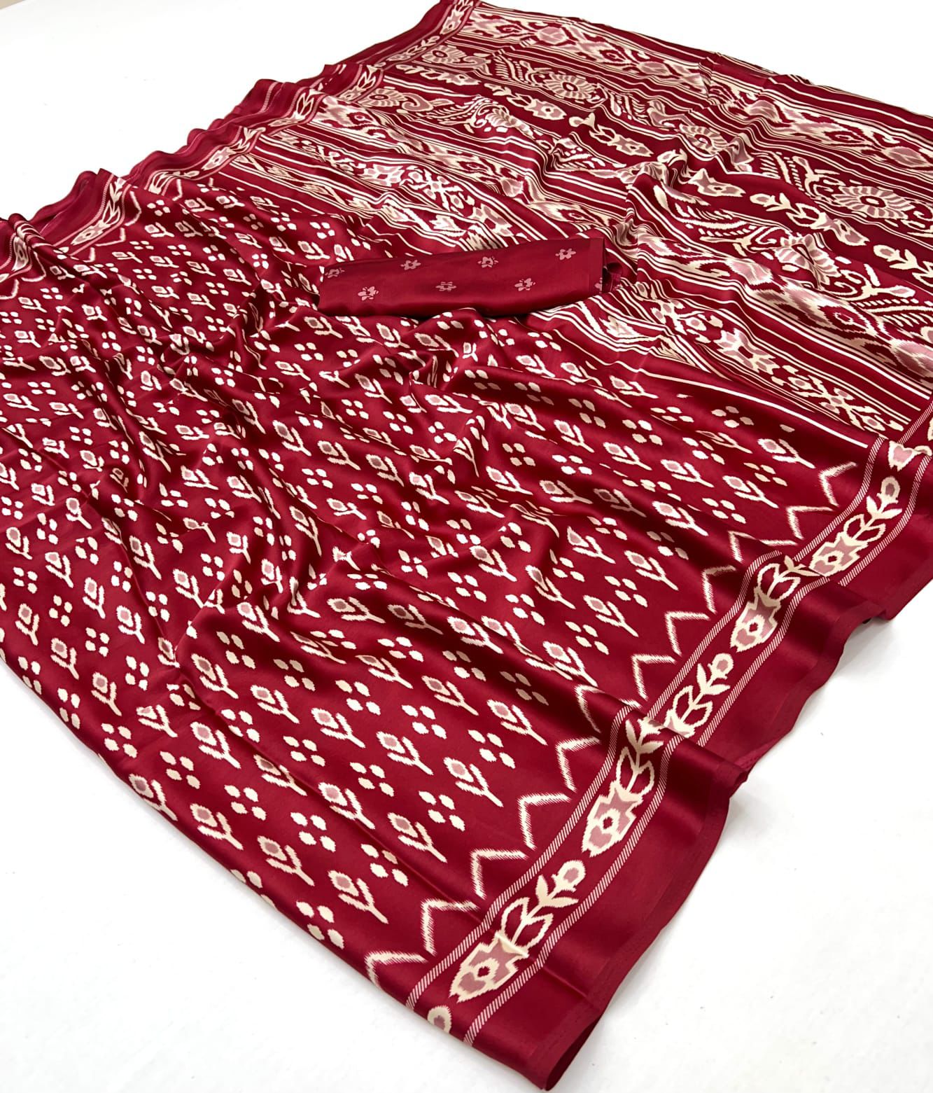 Soft Ajrakh Patola Printed Satin Crepe Saree