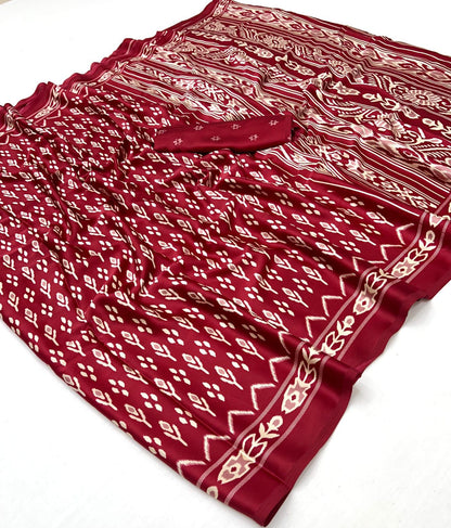 Soft Ajrakh Patola Printed Satin Crepe Saree