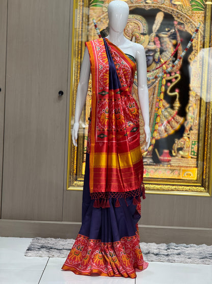 Premium Bhagalpuri Silk Patola Saree with Special Gala Border & Lagdi Patto Pallu