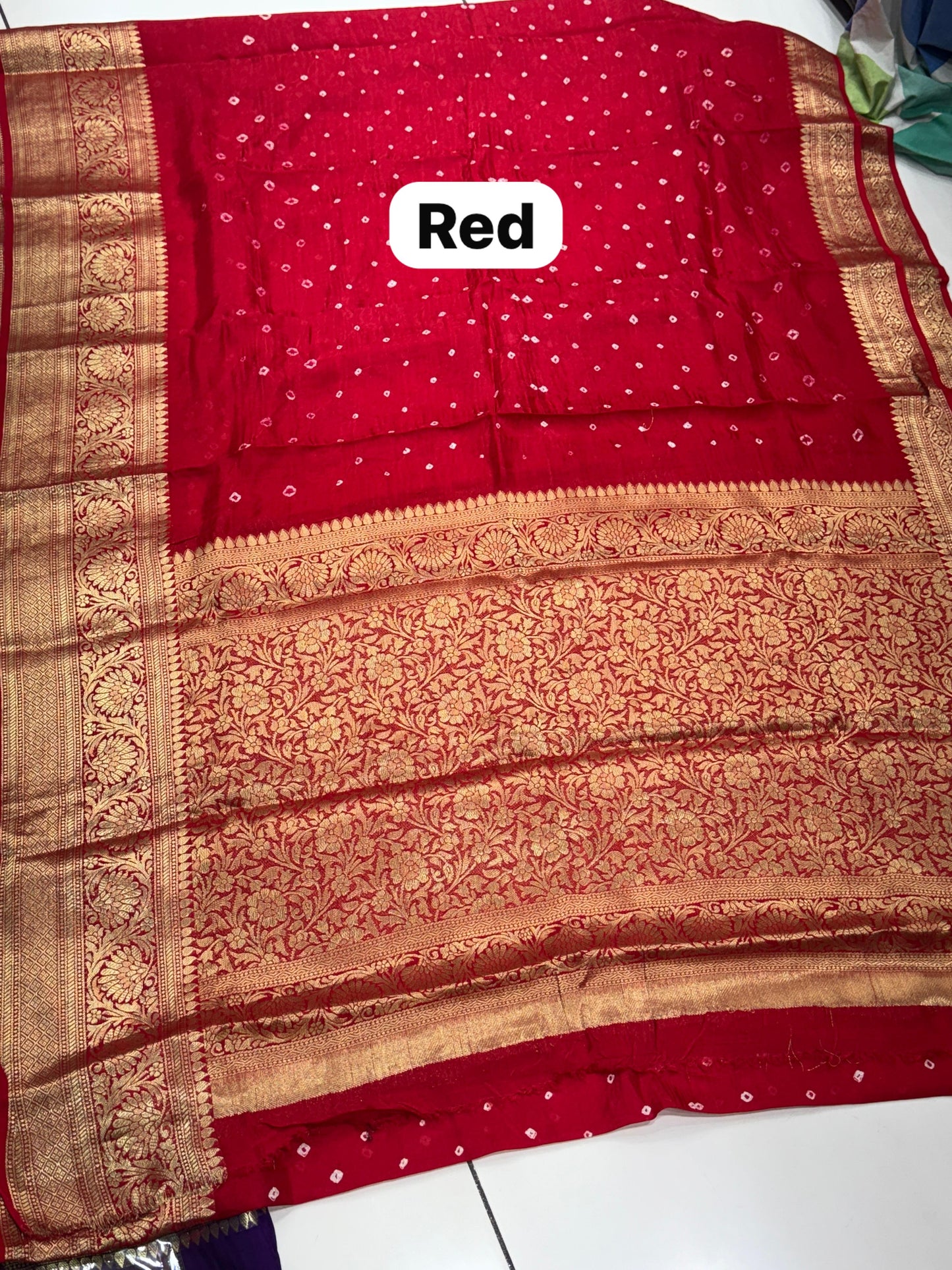 Premium Art Silk Hand Bandhej Saree with Kanjivaram Zari Border