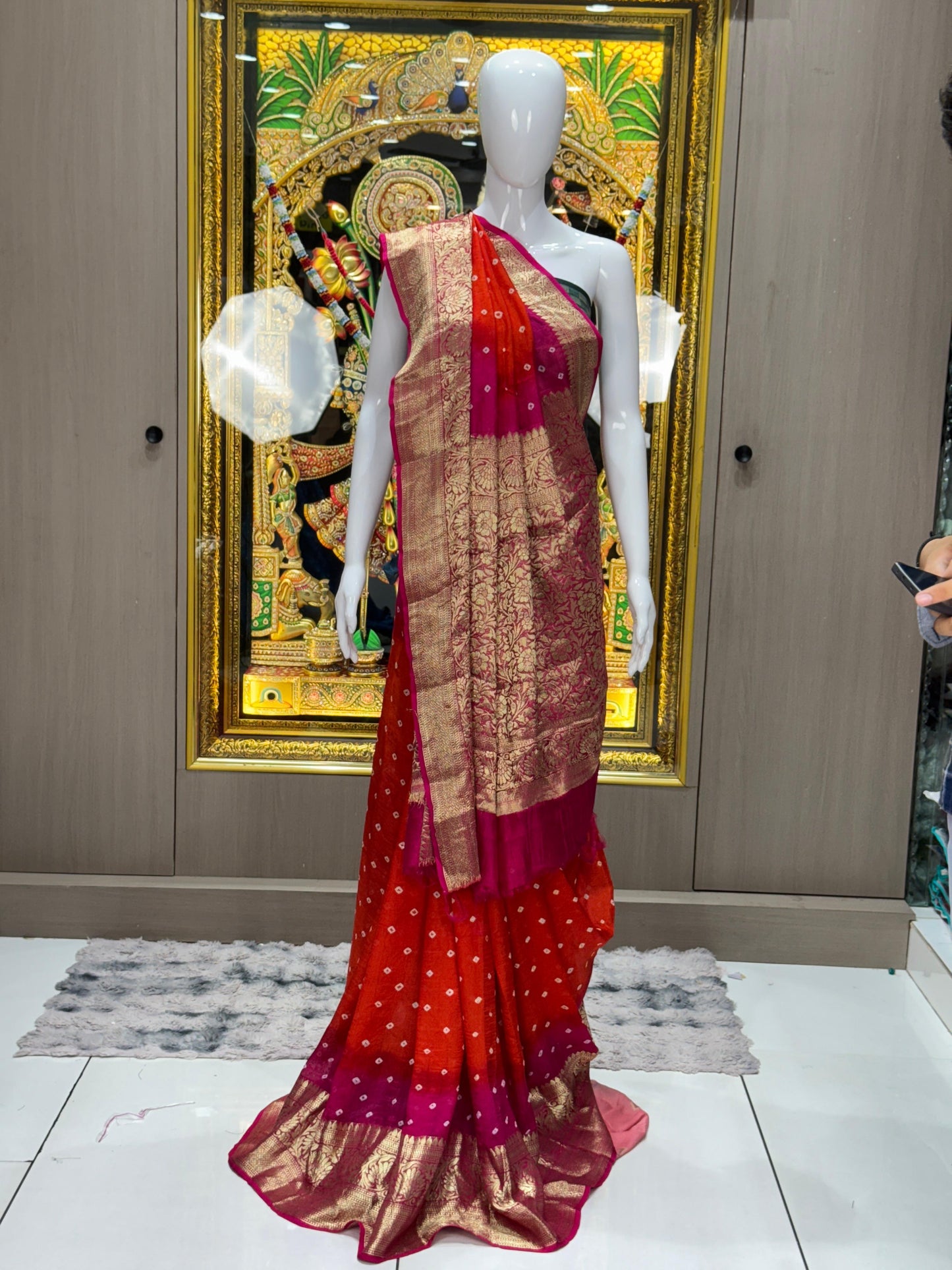 2D Premium Art Silk Hand Bandhej Saree with Kanjivaram Zari Border
