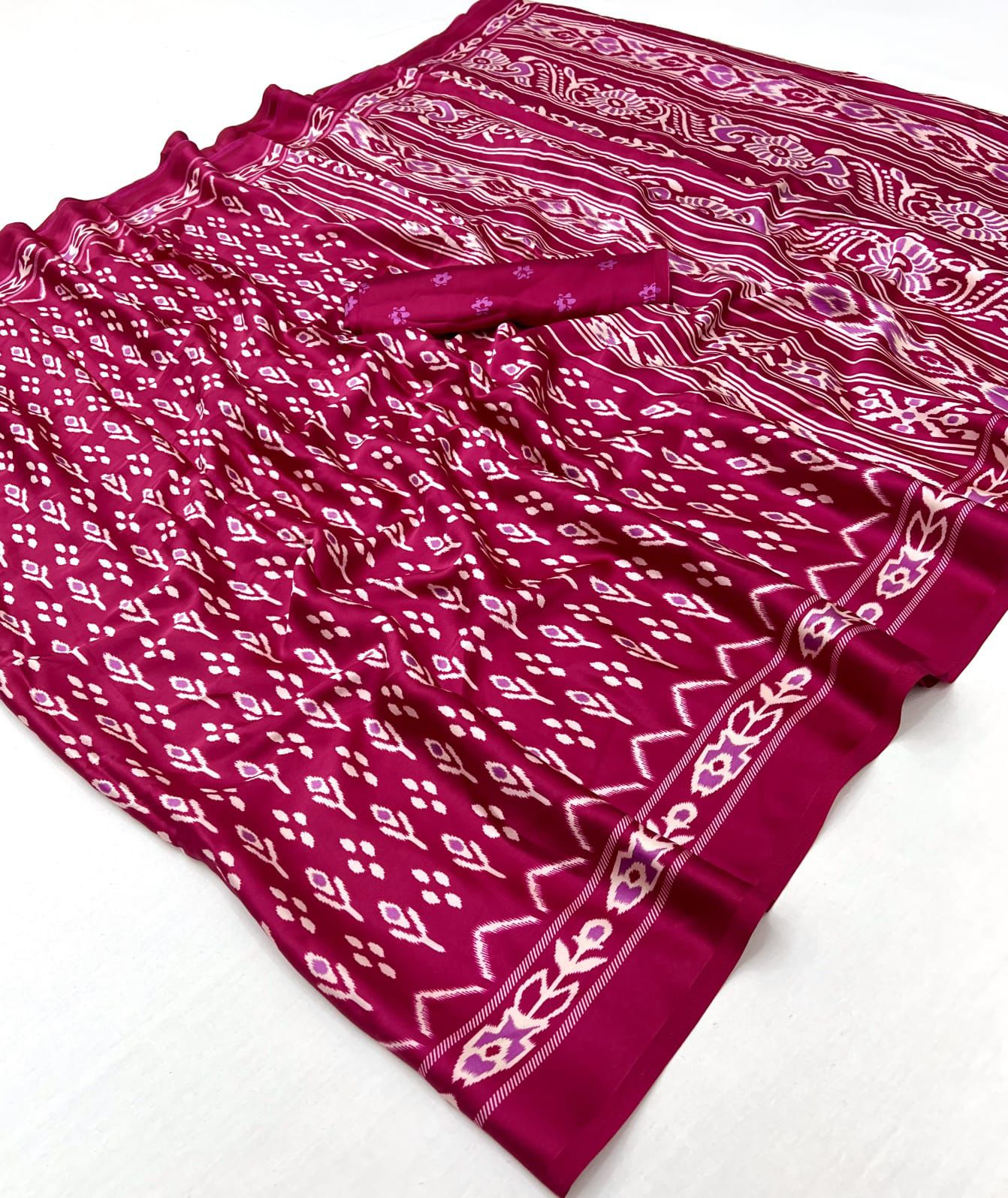 Soft Ajrakh Patola Printed Satin Crepe Saree