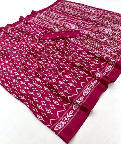 Soft Ajrakh Patola Printed Satin Crepe Saree